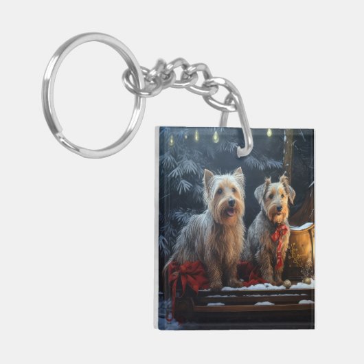オーストラリアのテリア雪そりのクリスマスデコール キーホルダー (正面左)