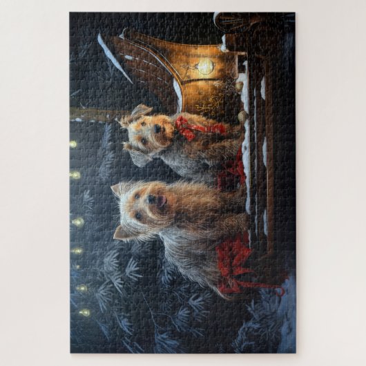 オーストラリアのテリア雪そりのクリスマスデコール ジグソーパズル (縦)