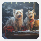 オーストラリアのテリア雪そりのクリスマスデコール スクエアシール (正面)