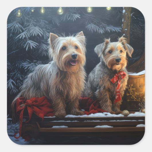 オーストラリアのテリア雪そりのクリスマスデコール スクエアシール (正面)