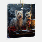オーストラリアのテリア雪そりのクリスマスデコール セラミックオーナメント (右)