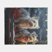 オーストラリアのテリア雪そりのクリスマスデコール フリースブランケット (正面(横))