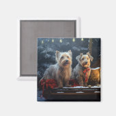 オーストラリアのテリア雪そりのクリスマスデコール マグネット (正面/裏面)