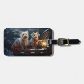 オーストラリアのテリア雪そりのクリスマスデコール ラゲッジタグ (正面横)