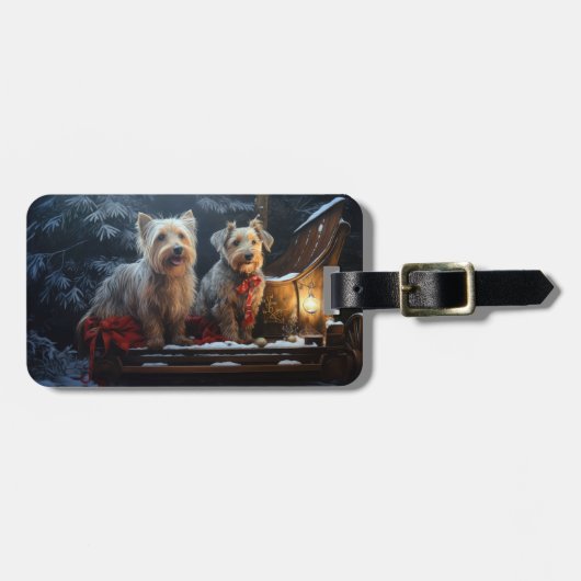 オーストラリアのテリア雪そりのクリスマスデコール ラゲッジタグ (正面横)