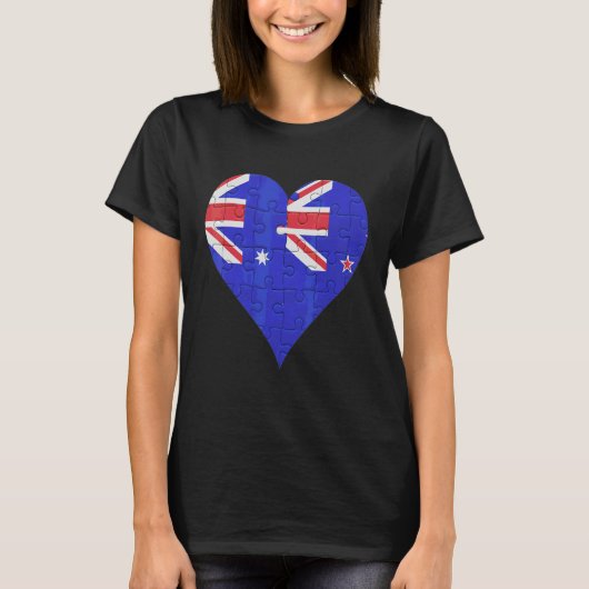 オーストラリアのニュージーランド国旗のハート Tシャツ (正面)