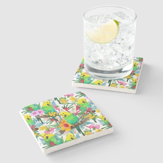 オーストラリアのバドジェリガーのワイルドフラワーパターン ストーンコースター (横)