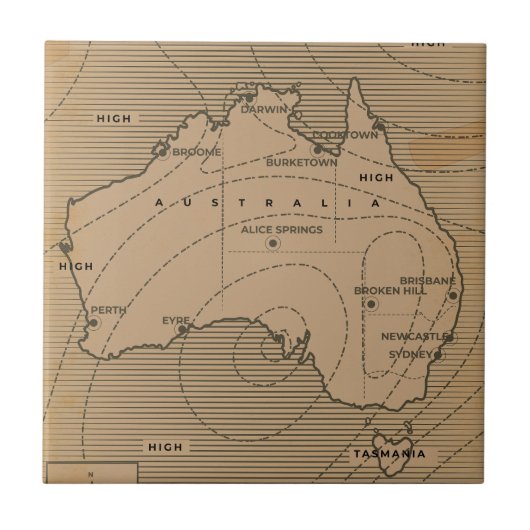 オーストラリアのビンテージ天気図 タイル (正面)