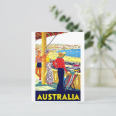 オーストラリアのビーチ、ビュー、テラスの人々、ヴィンテージ ポストカード (スタンド正面)