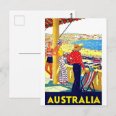 オーストラリアのビーチ、ビュー、テラスの人々、ヴィンテージ ポストカード (正面/裏面)