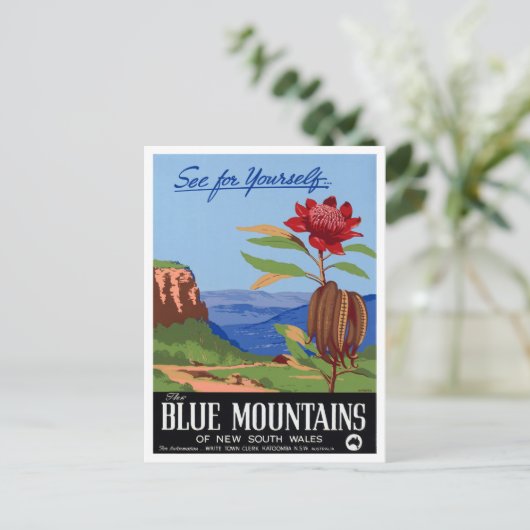 オーストラリアのブルーマウンテンズがヴィンテージのポスターを復元 ポストカード (スタンド正面)