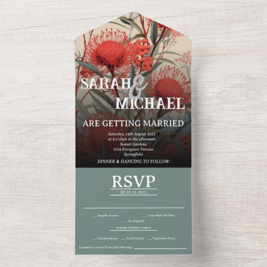 オーストラリアのボタニカル・ワタリア オールインワン招待状 (内側)