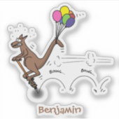 オーストラリアのユーモアのカンガルー漫画イラストレーション シール (正面)