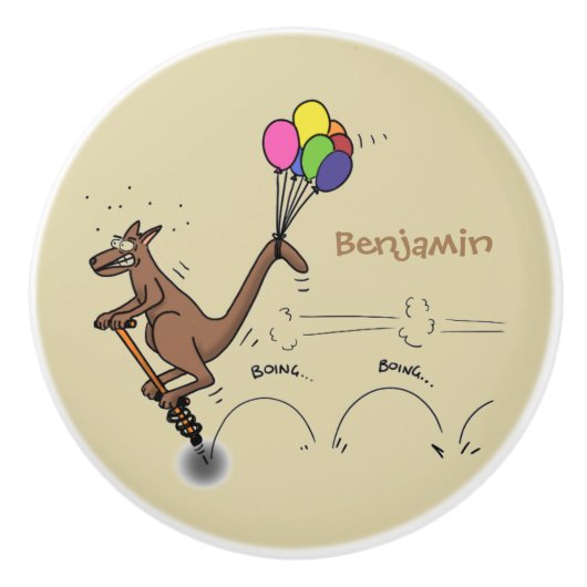 オーストラリアのユーモアのカンガルー漫画イラストレーション セラミックノブ (正面)