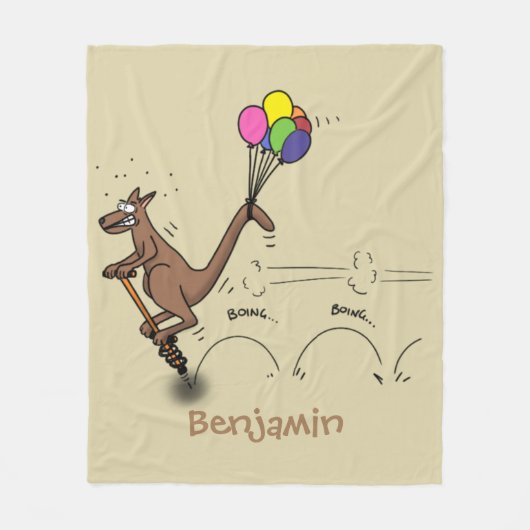 オーストラリアのユーモアのカンガルー漫画イラストレーション フリースブランケット (正面)