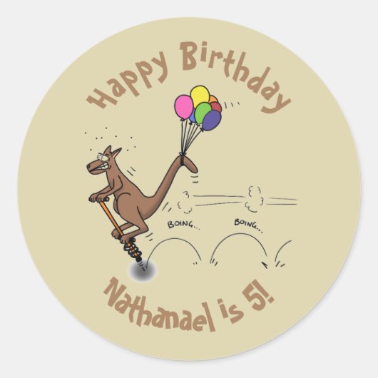 オーストラリアのユーモアのカンガルー漫画イラストレーション ラウンドシール (正面)