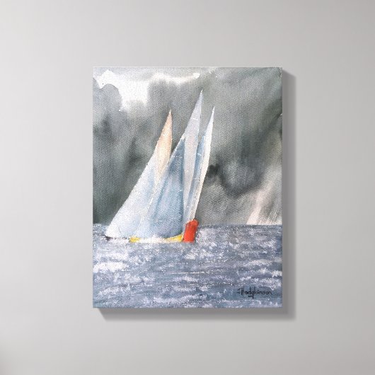 オーストラリアのヨットレース水彩画 キャンバスプリント (正面)