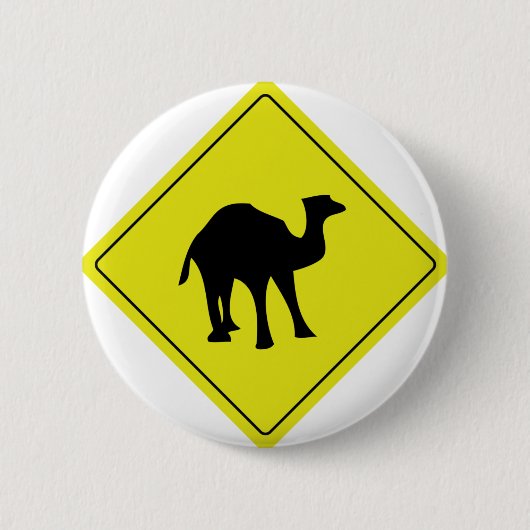 オーストラリアのラクダの交通標識の黄色 缶バッジ (正面)