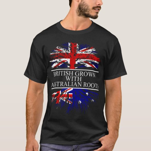 オーストラリアのルーツを持つオーストラリア国旗で育ったイギリス Tシャツ (正面)