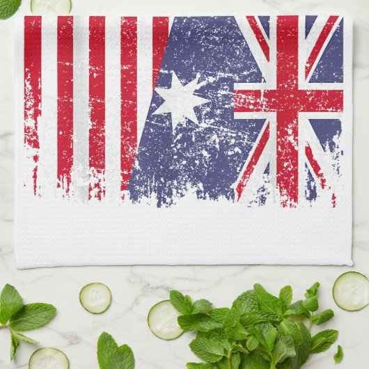 オーストラリアのルーツハーフアメリカ国旗オーストラリア キッチンタオル (折り畳み)