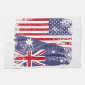 オーストラリアのルーツハーフアメリカ国旗オーストラリア キッチンタオル (横)