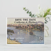 オーストラリアのヴィンテージ結婚式の旅行QRコード セーブザデート (スタンド正面)