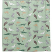 オーストラリアの先住民動物ユーカリ緑のパターン シャワーカーテン (正面)