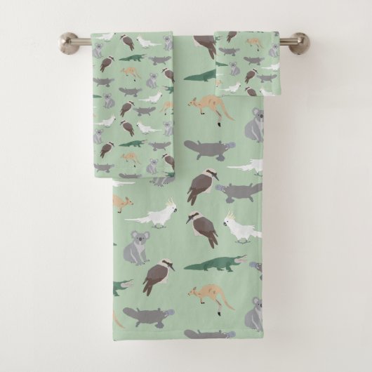 オーストラリアの先住民動物ユーカリ緑のパターン バスタオルセット (インサイチュ)