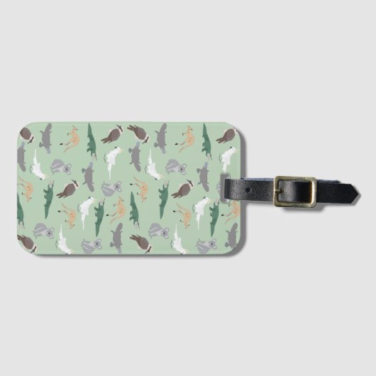 オーストラリアの先住民動物ユーカリ緑のパターン ラゲッジタグ (正面横)