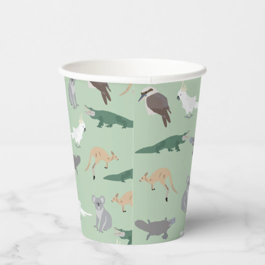 オーストラリアの先住民動物ユーカリ緑のパターン 紙コップ (右)