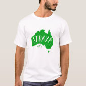 オーストラリアの光の日の緑のSTRAYAの地図 Tシャツ (正面)