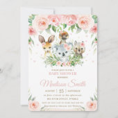 オーストラリアの動物がピンク色の赤面フローラのベビーシャワー 招待状 (正面)