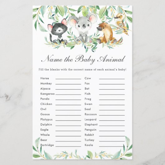 オーストラリアの動物が赤ん坊の動物のゲームに名前を付けるおもしろい (正面)