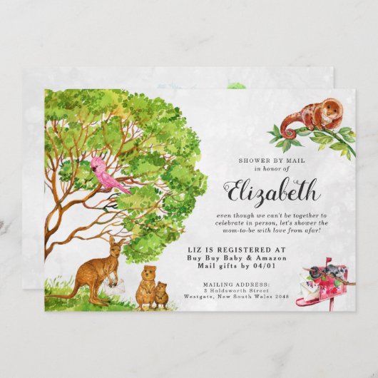 オーストラリアの動物たちがメールでベビーシャワーを浴びる招待状 招待状 (正面/裏面)