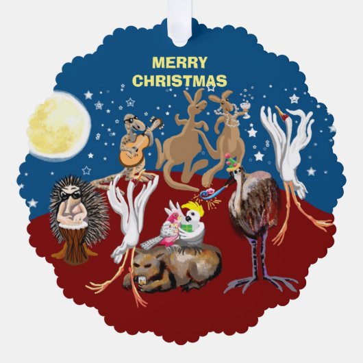 オーストラリアの動物たちのクリスマスパーティー オーナメントカード (正面)