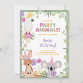 オーストラリアの動物たち 女の子の誕生日パーティー招待状 招待状 (正面)