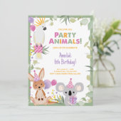 オーストラリアの動物たち 女の子の誕生日パーティー招待状 招待状 (スタンド正面)