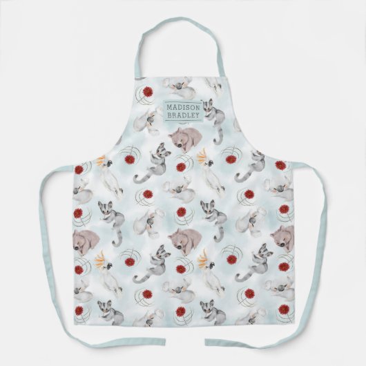 オーストラリアの動物のかわいいパーソナライズされた水色 エプロン (正面)