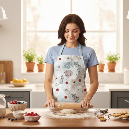 オーストラリアの動物のかわいいパーソナライズされた水色 エプロン