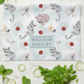 オーストラリアの動物のかわいいパーソナライズされた水色 キッチンタオル (折り畳み)