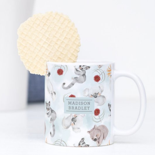 オーストラリアの動物のかわいいパーソナライズされた水色 コーヒーマグカップ