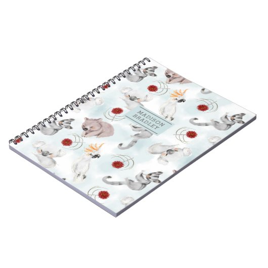 オーストラリアの動物のかわいいパーソナライズされた水色 ノートブック (左側)