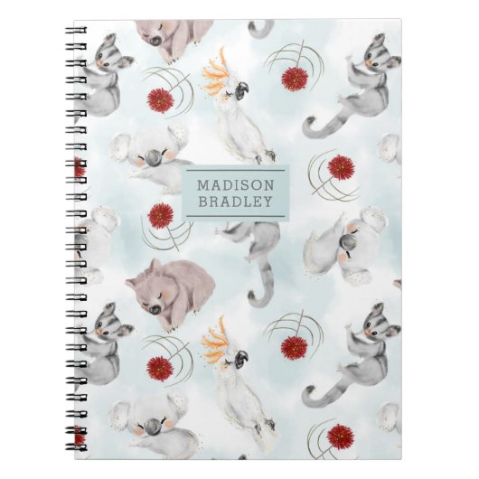 オーストラリアの動物のかわいいパーソナライズされた水色 ノートブック (正面)