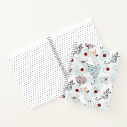 オーストラリアの動物のかわいいパーソナライズされた水色 ノートブック (内部)