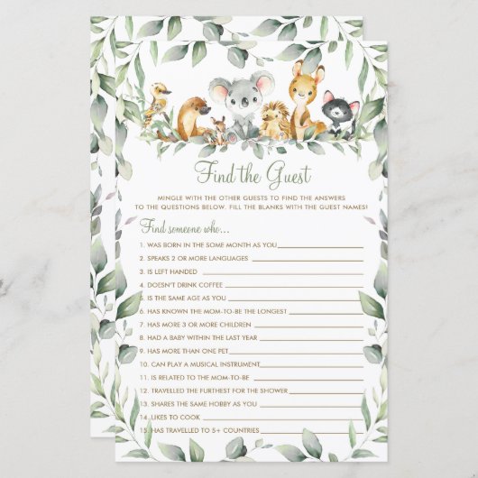 オーストラリアの動物の緑がゲストゲームを見つける (正面/裏面)