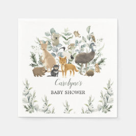 オーストラリアの動物の葉のユーカリの赤ちゃんシャワー スタンダードカクテルナプキン