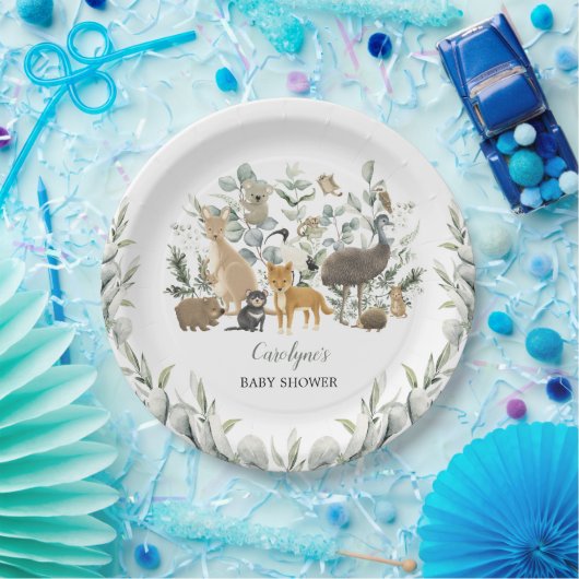 オーストラリアの動物の葉のユーカリの赤ちゃんシャワー ペーパープレート (パーティー)