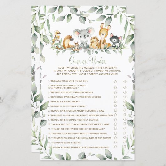 オーストラリアの動物の赤ん坊がゲームの上または下でシャワー (正面/裏面)