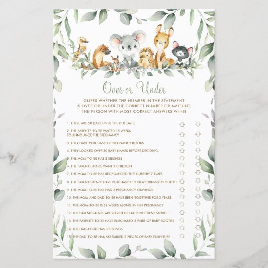 オーストラリアの動物の赤ん坊がゲームの上または下でシャワー (正面)