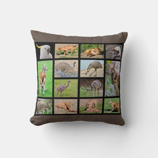 オーストラリアの動物の14枚のモザイク写真 クッション (正面)